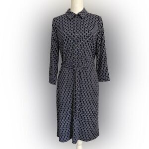 Talbots Petites Dress Women’s LP Blue White Geometric 3/4 Sleeve